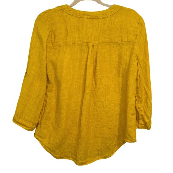 Maeve by Anthropologie Marva Lace Up 100% Linen Top Mustard Yellow US 6 - Picture 6 of 8